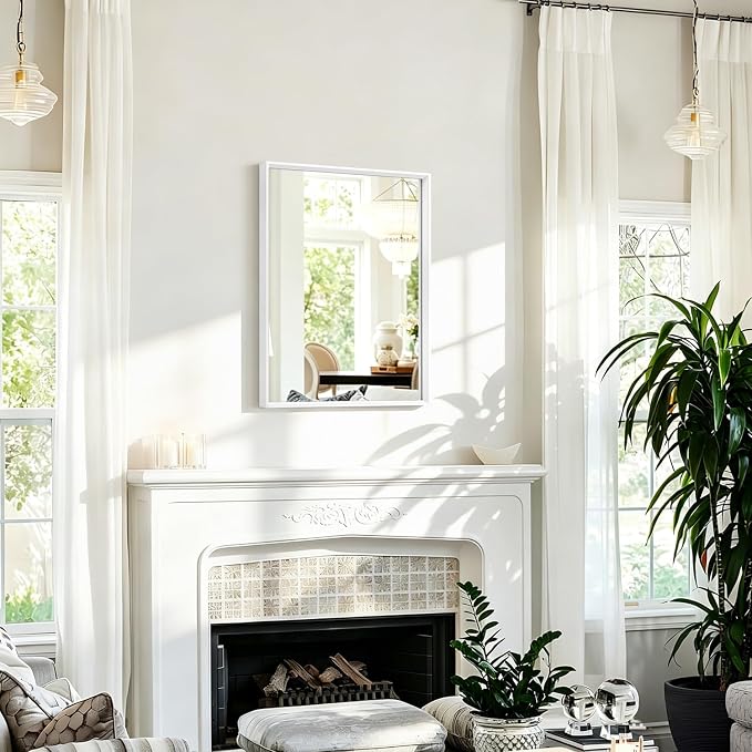 AAZZKANG Mirrors for Wall Rectangular Metal Frame Mirror for Farmhouse Bathroom Bedroom Living Room Home Entryway Hanging Vertically or Horizontally White Small