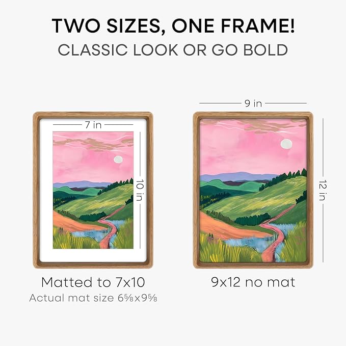 Homeforia 9x12 Mortise&Tenon Natural Oak Picture Frame, 7x10 Mat, Glass