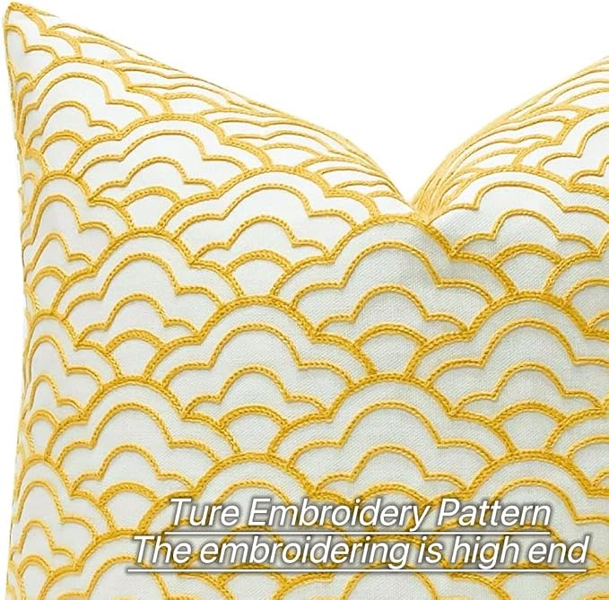 Slow Cow Embroidery Decorative Throw Pillow Cover for Couch Sofa Geometric Accent Pillow Cover Cushion Cover 18 x 18 Inches Yellow