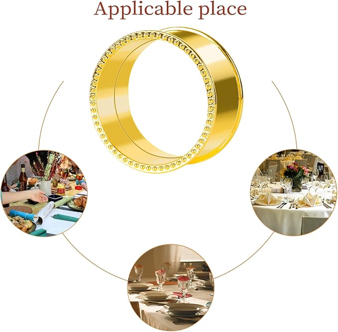 20 Pcs Stainless Steel Bead Side Napkin Rings Gold | Delicate Serviette Buckles