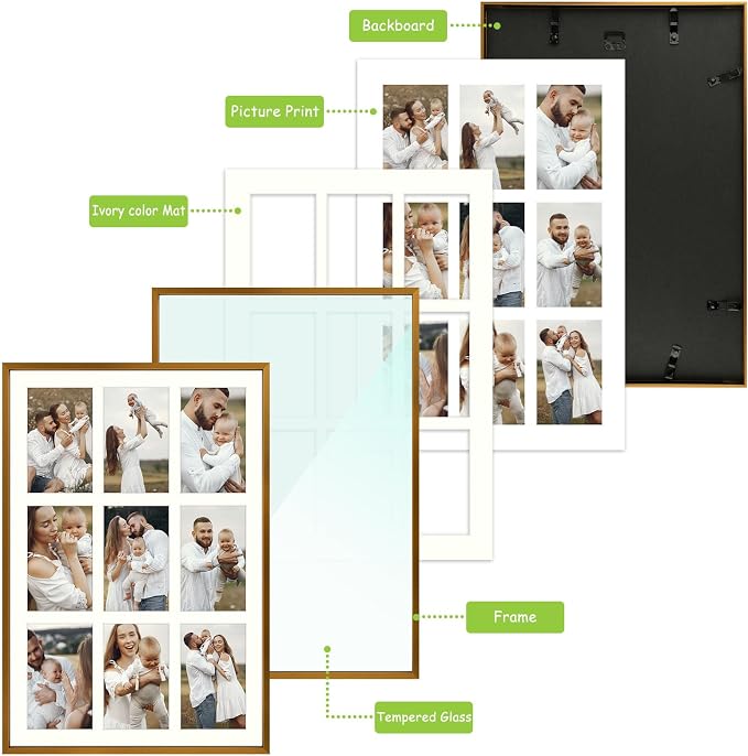 Golden State Art 13.6x19.7 Collage Frame for 9 4x6 Photos Bronze 1 Pack