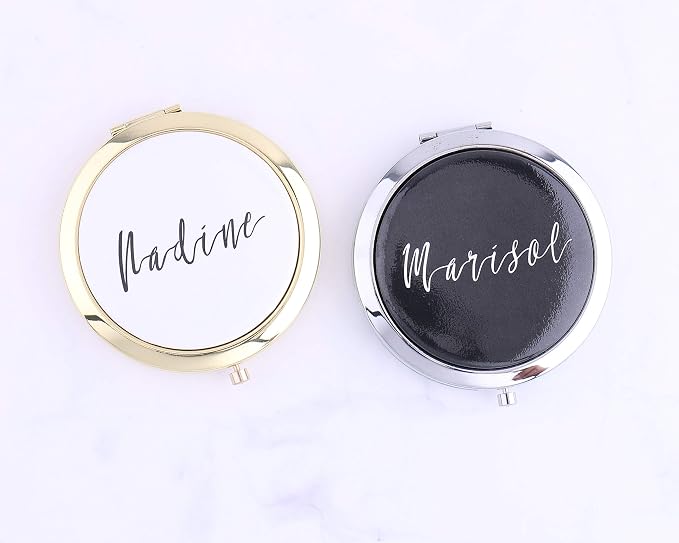 Set of 5-10, Rose Gold Compact Mirrors with Your Name Travel Pocket Mirrors Wife Anniversary Pink Bulk Bridesmaid Gifts