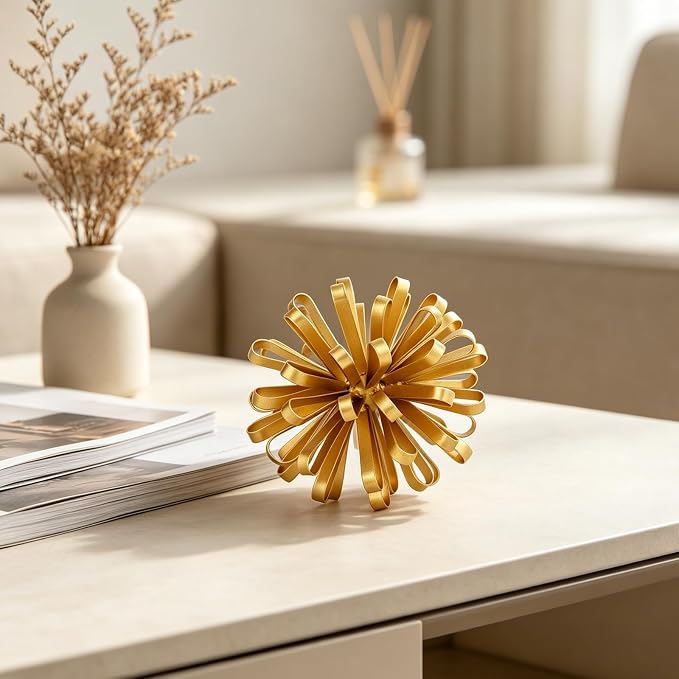 4.72" Gold Metal Floral Tabletop Sculpture