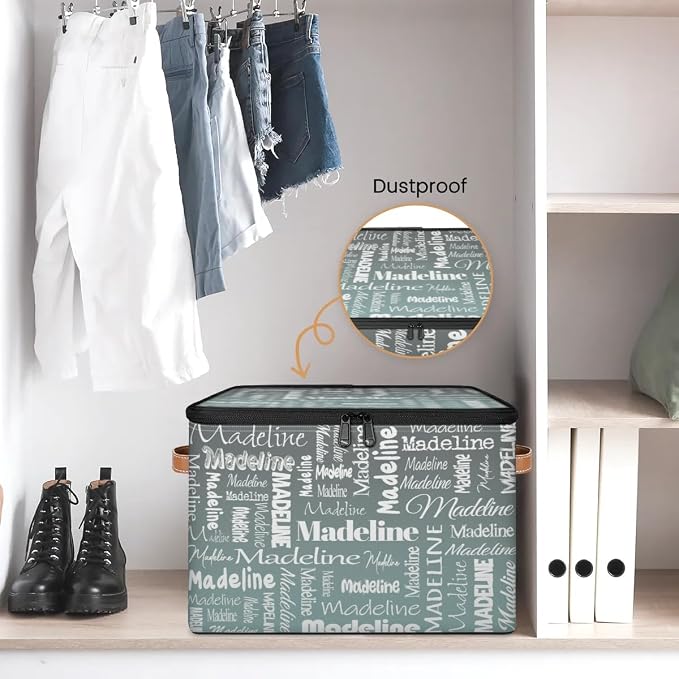 Personalized Name Storage Basket, Custom Keepsake Box, Grey Green