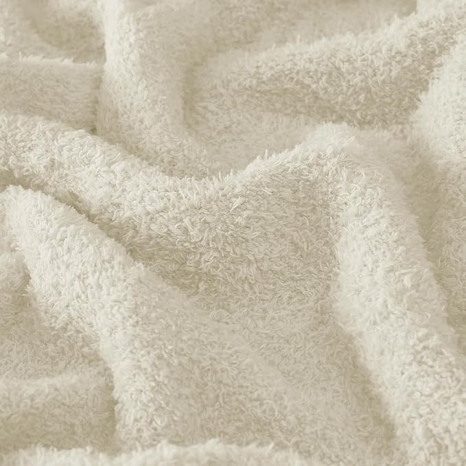 CYMULA Super Soft Twin Size Beige Knit Throw Blanket - Lightweight Plush Fuzzy Fluffy Warm Cozy Blankets and Throws for Sofa Bed All Season Use, 60x80 inches