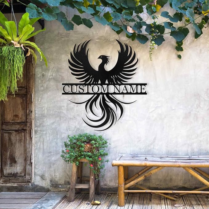 Dyoart Personalized Phoenix Wall Art, Custom Metal Family Name Sign | Metal Wall Art Decor for Living Room Bedroom, Phoenix Metal Sign for Modern Home Hanging Decorations, Housewarming Gifts