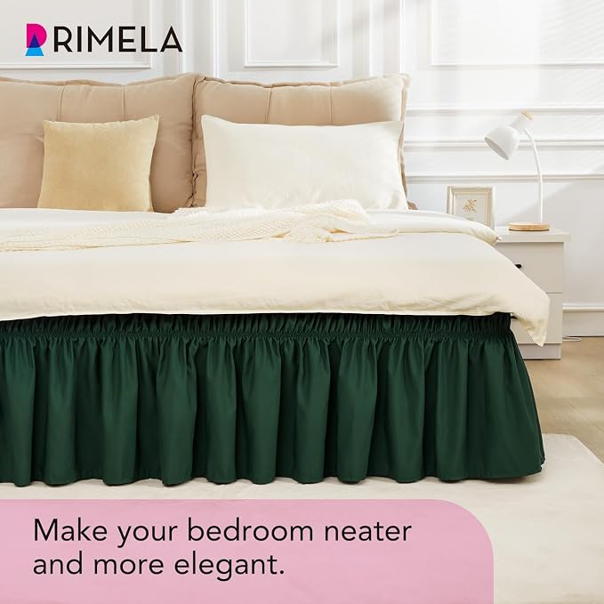 Dark Green Bed Skirt King Size 15" Drop, Elastic Wrap Around Bedskirt | Solid Ruffled, Easy to Use, No Mattress Lifting, Wrinkle & Fade Resistant, with Adhesive Strips, Machine Wash/Dry/Iron