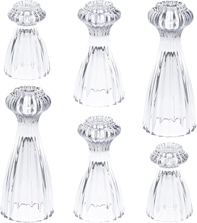 Lysenn Glass Candlestick Holders, Taper Candle Holders Set of 6, Clear