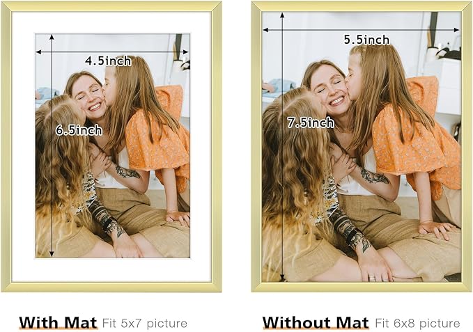 Frametory 2 Pack 6x8 Aluminum Frame with Mat for 5x7 Photo, Gold