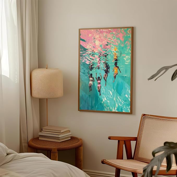Minimalist Women Picture Print Swimming Girls Poster 16x24 Inch Unframed | Black People Poster Black Women Art African American Wall Art Afro Woman Print for Dorm Living Room Bedroom Apartment Home