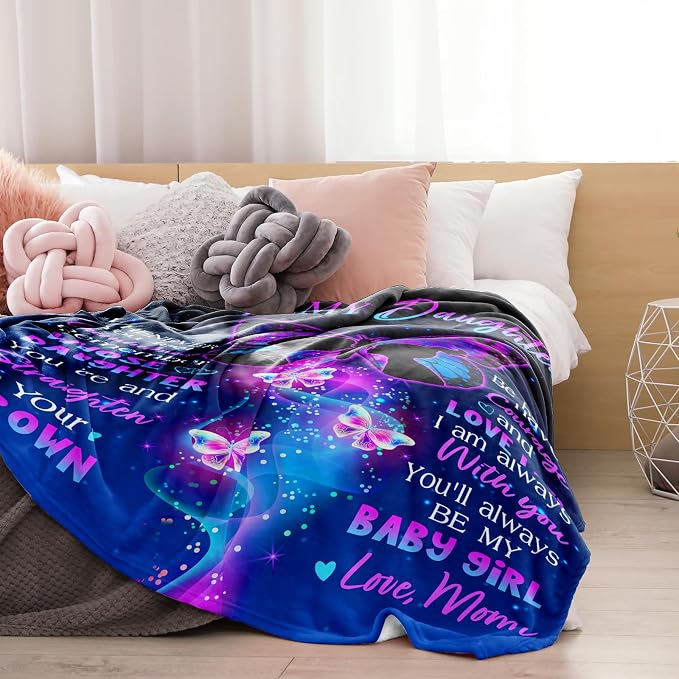 Daughter Gifts from Mom, Daughter Difts, Daughter Birthday Graduation Christmas Valentines Mothers Day Wedding Gifts, Soft Throw Blanket 60inx50in