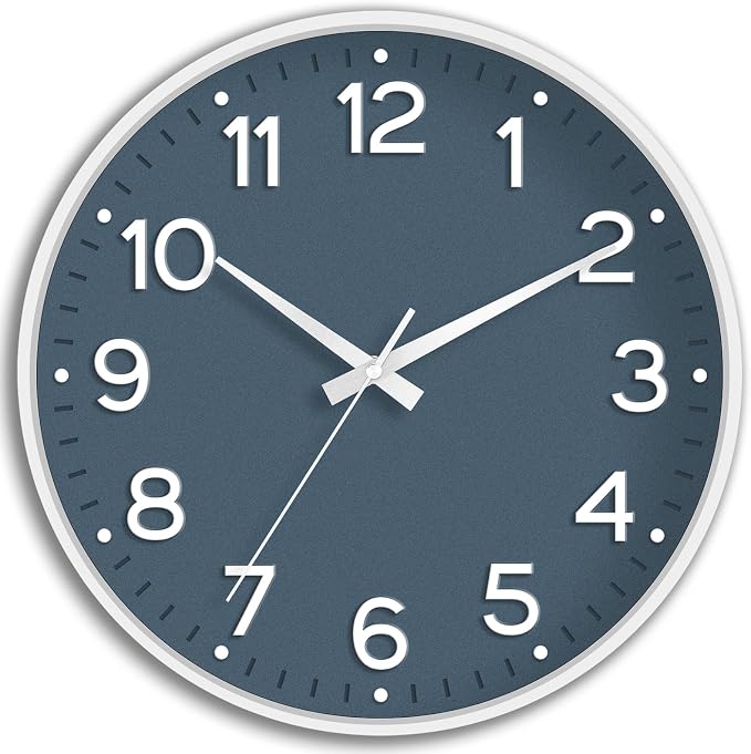 Roymnie 8 Inch Wall Clock, Battery Operated Silent Non Ticking Analog | Azure Blue modern analog; large 3D easy-read dial for kitchen, office, bathroom & bedroom; 1 AA battery (not included)