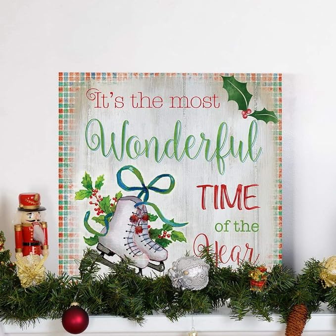Renditions Gallery Canvas Wall Art for Christmas Decorations Most Wonderful Time of the Year Abstract Artwork for Living Room Office Home Kitchen Decor - 16"X16" LT05