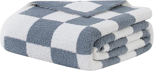 bearberry Soft Plush Throw Blanket for Couch, Cozy Warm & Lightweight | Knitted Fluffy Checkered Comfort Home Decor Gift for Women Mom Her, Sofa Chair Bed, 60x80in, Charcoal Grey