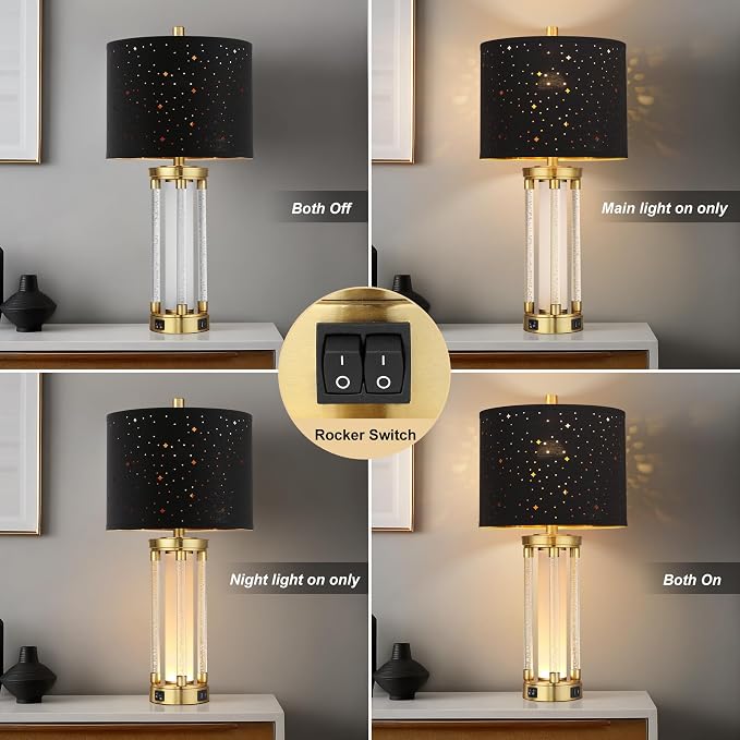 QiMH Set of 2 Industrial Table Lamps, Glass Beside Lamps for Living Room
