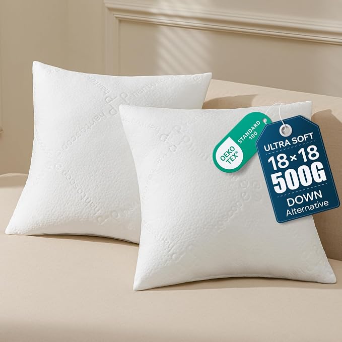 Phantoscope 18x18 Throw Pillow Inserts, Ultra-Soft Air Layer Pillow 2 Pack | Premium Down Alternative Throw Pillows for Couch, Bedroom, Soft Choppable Decorative Pillows, Square Cushion Sham Stuffer