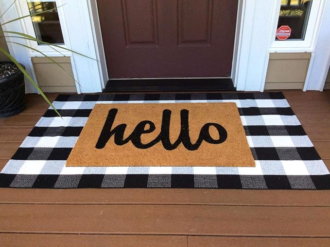 LEVINIS Buffalo Check Rug - Black and White Plaid Door Mat Outdoor - Farmhouse Rugs for Front Porch/Kitchen/Bathroom- Large Layered Welcome Doormats, 59''x35.4''