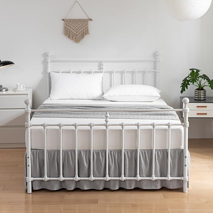 Bed Skirt Twin Size Ruffled Bed Skirts with Split Corners | 14 Inch Drop Dust Ruffle Bed Skirt with Platform, Light Gray