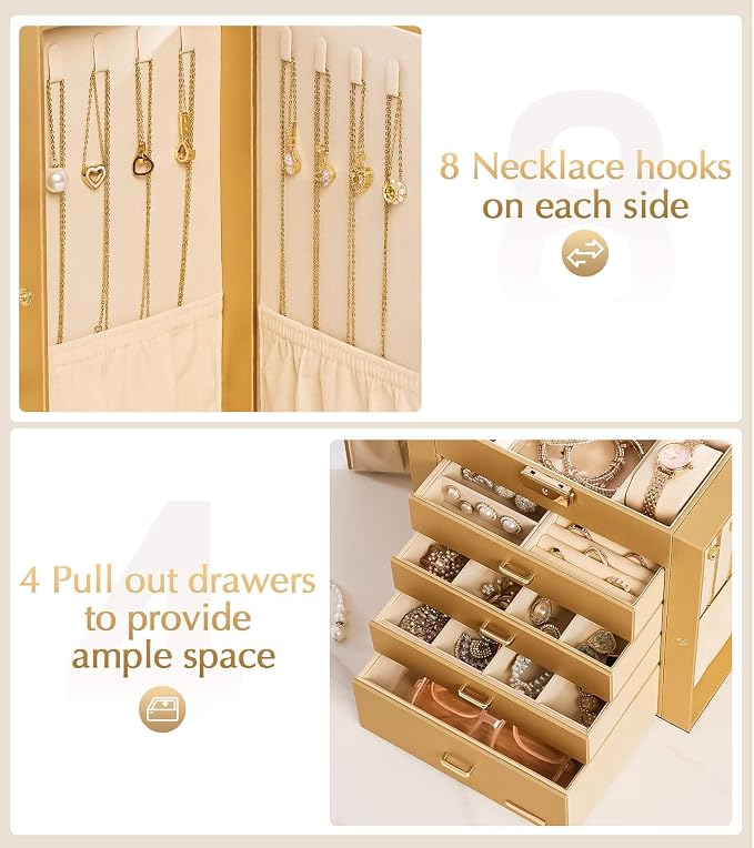 Homde Large Jewelry Box for Women: 5-Layer Organizer with Lock for Dresser | Separated Storage for Necklace Earring Ring Watch to Sort Daily Jewelry - Keep Vanities Tidy - Suitable for Birthday Gift