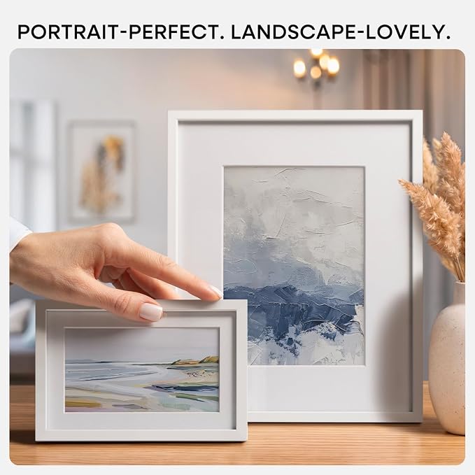 Homeforia A4 White Picture Frame, High-End Metal, A5 Mat, Glass