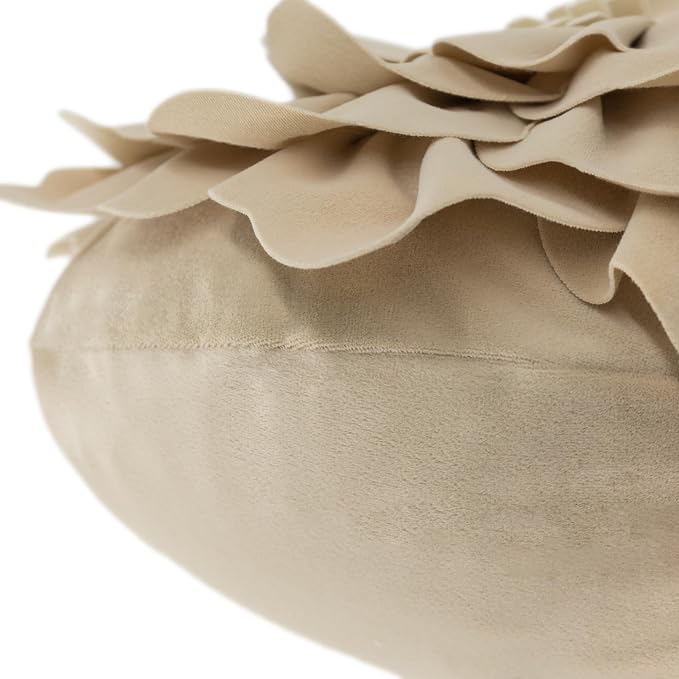JWH 3D Flower Throw Pillow Cover Decorative Floral Pillow Case Round Peony Cushion Velvet Accent Pillowcase for Bed Sofa Couch Home Decor 14 Inches Champagne Tan