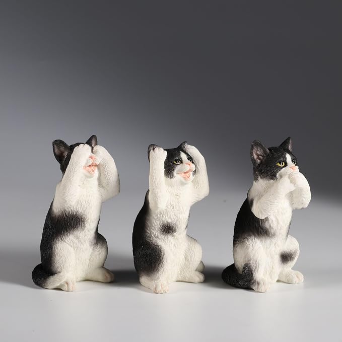 Veronese Design 3 3/4 Inch Black and White Kittens Hear Speak See No Evil Resin Figurine Miniature