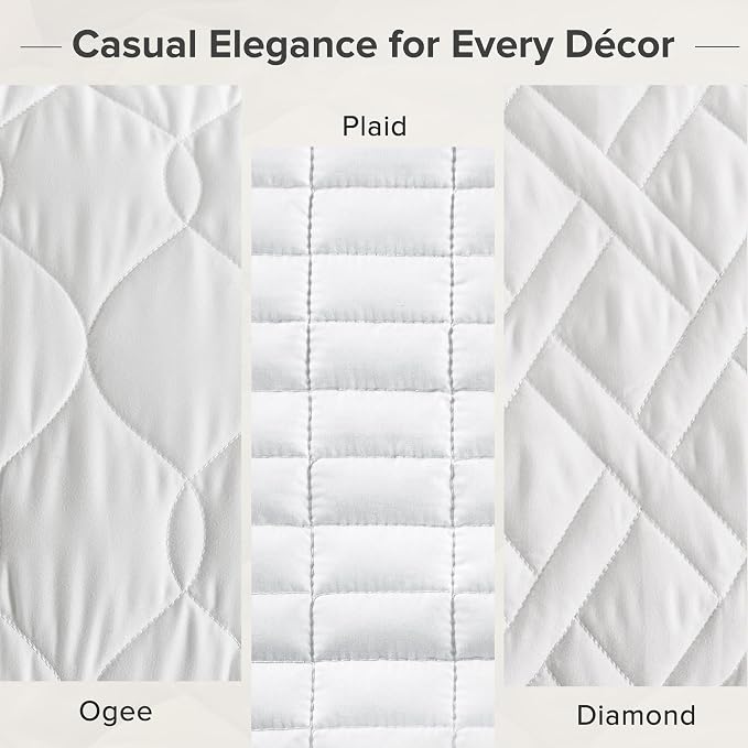 Comfort Spaces Kienna King Quilt Bedding Set 3 Piece, 104"x90" White Ogee | Soft Cozy Lightweight Summer Coverlet Cal King, Quilted Bedspreads Extra Layer, Modern Casual Bedroom Decor, OEKO-TEX