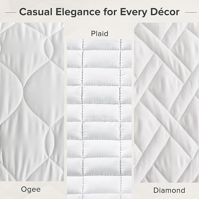 Comfort Spaces Kienna Twin Quilt Bedding Set 2P, 66"x 90" White Diamond | Soft Cozy Lightweight Summer Twin XL Coverlet for College Dorm, Quilted Extra Layer, Modern Casual Bedroom Decor, OEKO-TEX