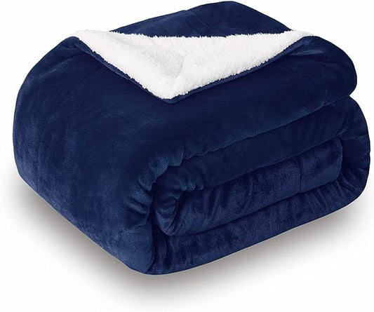 SOCHOW Sherpa Fleece Throw Blanket, Navy Blue, 50x60 inches | Double-Sided Super Soft Luxurious Plush Blanket Throw Size