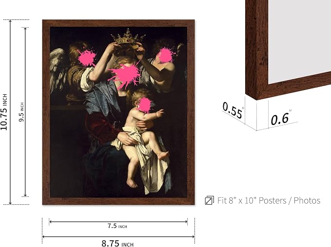Poster Master Virgin and Child with Angels Print - Baroque Painting Poster - Altered & Pop Art - Trendy Gift for Men & Women - Wall Decor for Bedroom or Living Room - 8x10 Brown Framed