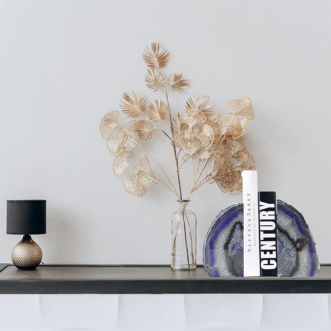 JIC Gem Dyed Purple Agate Geode Bookends Crystal Book Hold for Shelves | 1 Pair, 3-4 Lbs Decorative Gemstone Stoppers with Non-Skid Rubber Bumpers for Tabletop Decor Cute Crystal Supports Gift