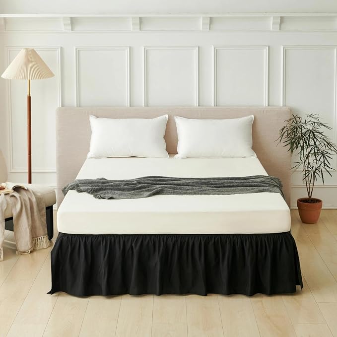 King Bed Skirt 18 Inch Drop Ruffled Split Corners with Platform