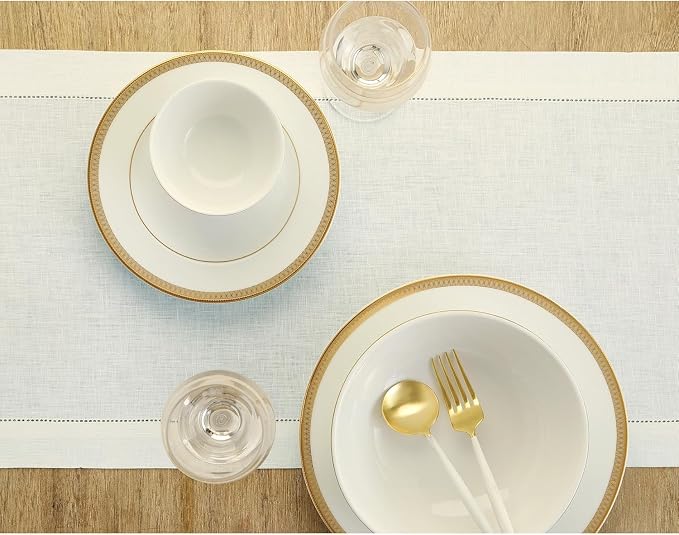 Solino Home 100% Linen Table Runner Ivory, Classic Hemstitch 14 x 72 in | a graceful centrepiece for dining and gatherings, hemstitched border, mitered corners, machine washable, OEKO-TEX Certified