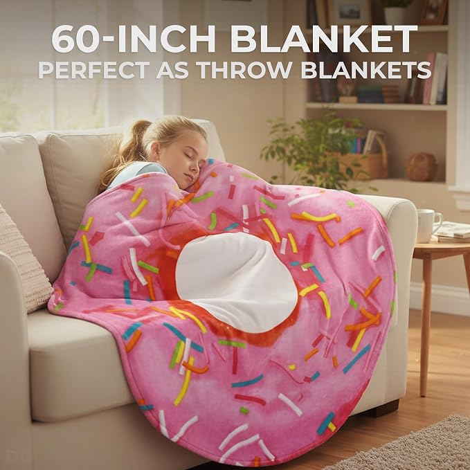 Zulay Kitchen Giant Double Sided Glazed Donut with Gift Box Packaging - Novelty Blanket for Adults & Kids - Soft Flannel Round Glazed Donut Blanket for Indoors, Outdoors, Home 285 GSM - 60 Inches