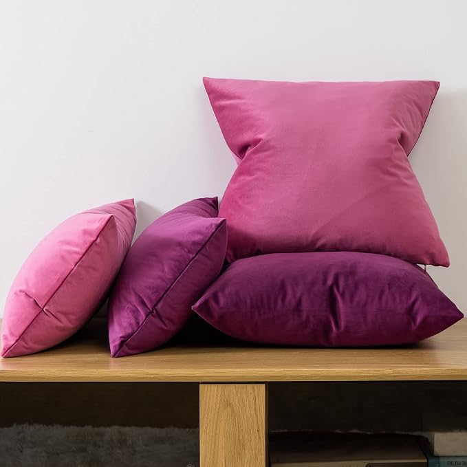 JUSPURBET 26x26 Euro Velvet Throw Pillow Covers Set of 2,Rose Red