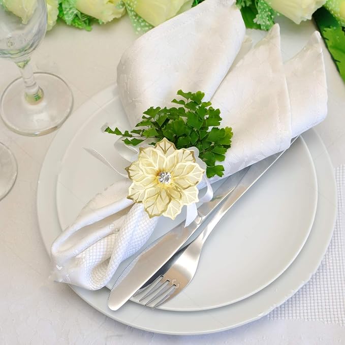 Picowe Set of 12 Alloy Napkin Rings with Hollow Out Flower Napkin Ring Holders for Wedding Party Holiday Banquet Christmas Dinner Delicate Serviette Buckles Decor Favor (Gold)