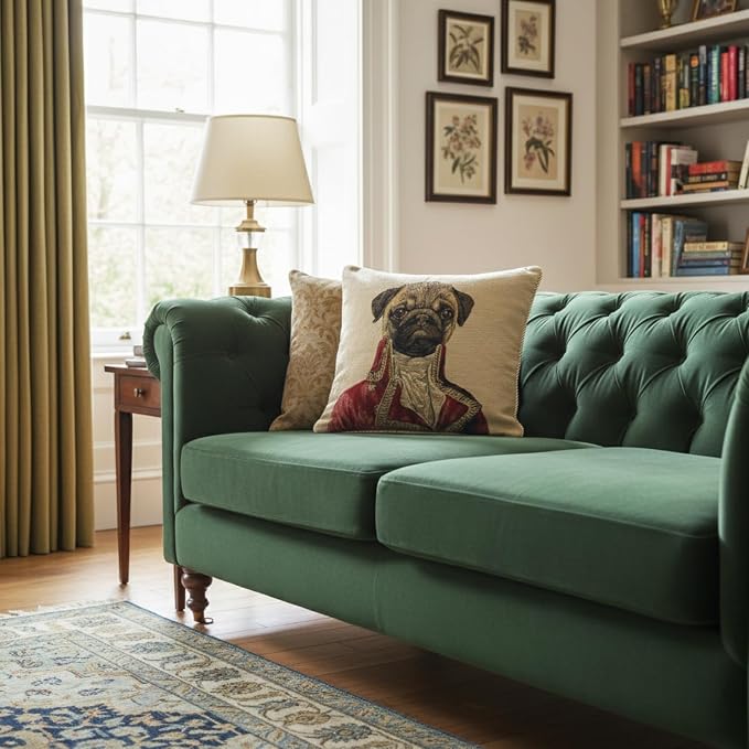 Tache 1 Piece 18 X 18 Inch Square French Vintage European Pug Pug Renaissance Dog Napoleon Bowaparte Woven Tapestry Cushion Pillow Throw Cover