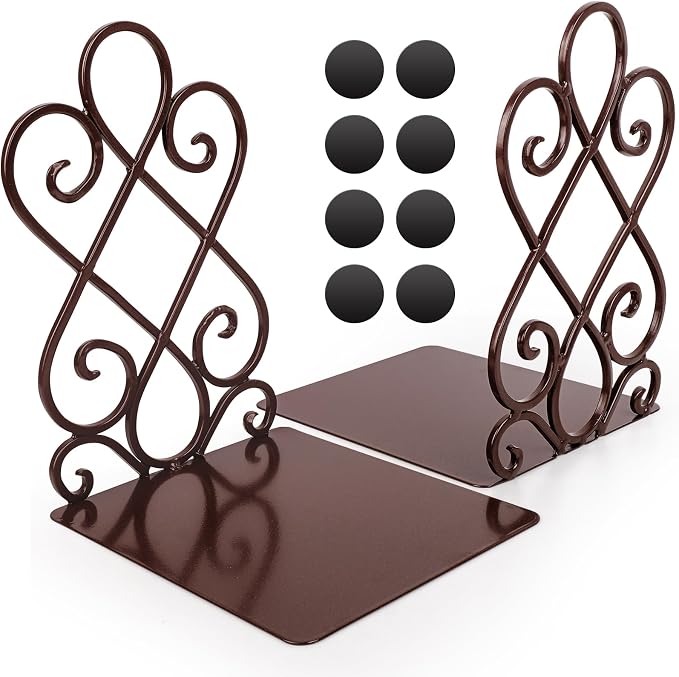 Anwenk Vintage Bookends Book Ends Bronze Heavy Duty Book Holders Long Base Luxury Art Retro Antique Style, w/Felt Pads to Protect Bookshelf Bookcase, Bronze