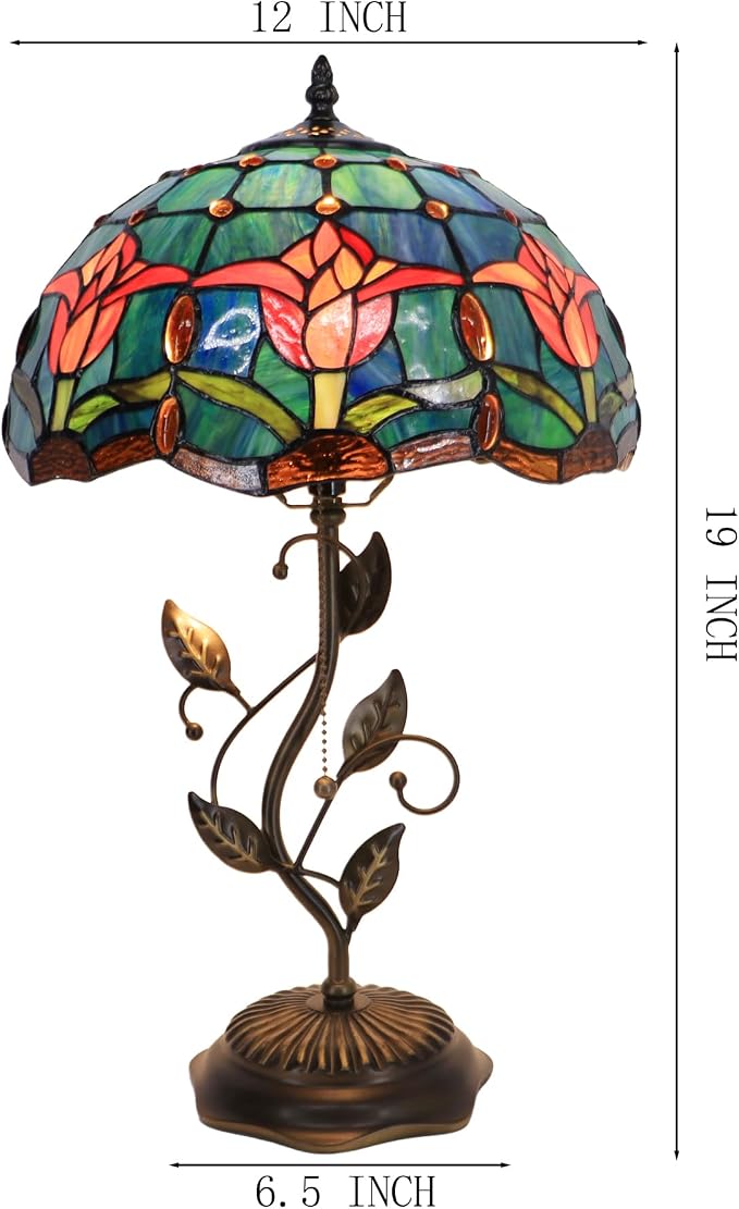 Tiffany Table Lamp Stained Glass Bedside Reading Light W12H19 inch