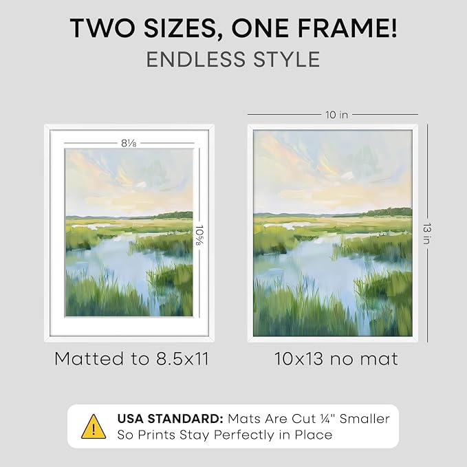 Homeforia 10x13 White Picture Frame, High-End Metal, 8.5x11 Mat, Glass