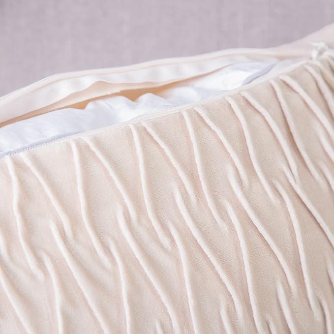 MADIZZ Set of 2 Super Soft Velvet Decorative Throw Pillow Covers 24x24 inch Beige Square with Texture Luxury Style Cushion Case European Pillow Shell for Sofa Bedroom