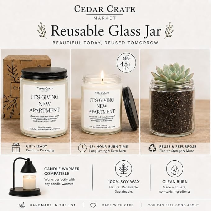 House Warming Gifts New Home – Funny Housewarming Candle for Women, Men, Couples – New Apartment Gift, First Home Present, 100% Soy, Lavender Scent, Cotton Wick, Reusable Jar, Gift Box – Made in USA