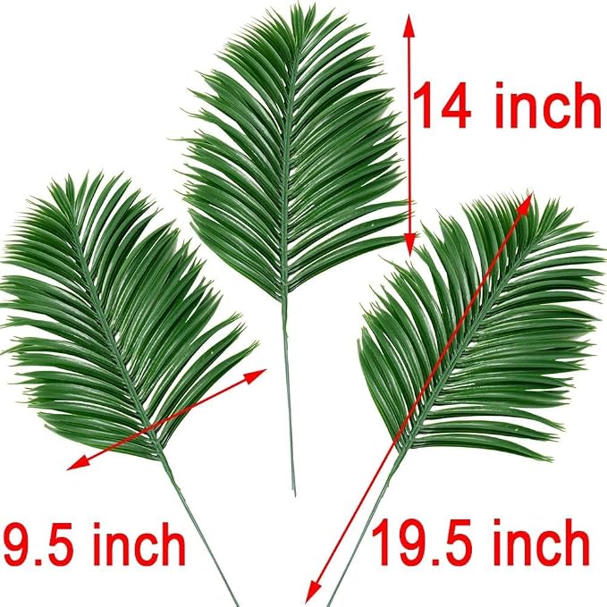 CLONG 24pcs Artificial Palm Leaves Tropical Plants Faux Fake Palm Fronds Plant (24, Green)