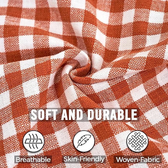 Fall Orange Plaid Gingham Checkered Outdoor Pillow Covers 18x18 Set of 2 | Autumn Decor Porch Patio Pillows, Rustic Farmhouse Pillow Covers 18 x 18, Thanksgiving Pumpkin, Cojines De Otoño Para Sala