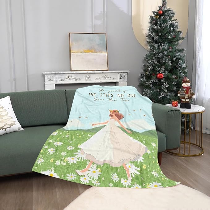 TURMTF Inspirational Daisy Blanket Be Proud of the Steps No One Saw You Take, Soft Fleece Throw for Women, Motivational Gift for Mom Sister Friend Daughter Girls Wife,for Her Women Blanket 55"x70"