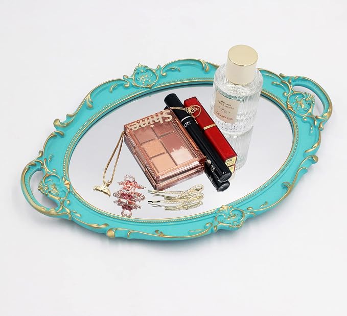 YCHMIR Vintage Small Mirror 14.5 x 10 Inch Oval Blue Wall Mirror