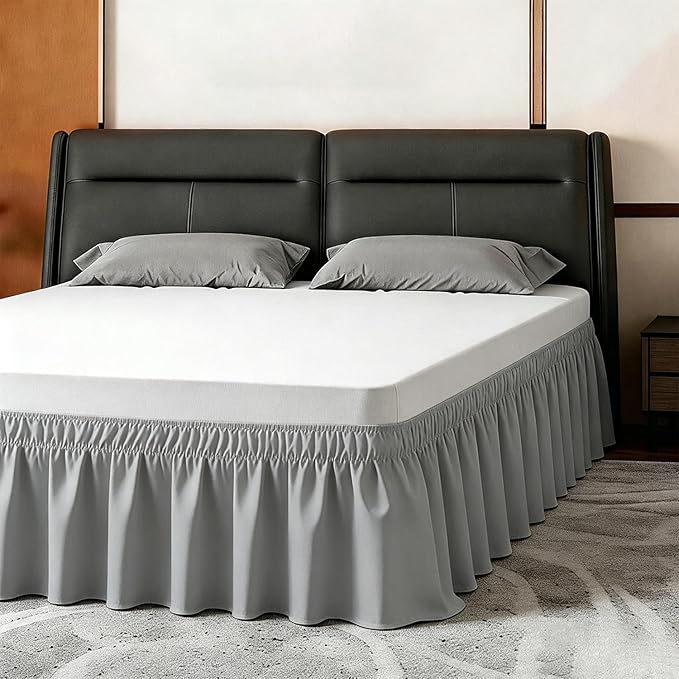 ANARACHON Full Bed Skirt, Elastic Wrap Around Bed Skirt Full Size, Bed Skirts for Adjustable Bed, Easy Fit with 14" Drop Length Tailored Drop Dust Ruffle (Grey)