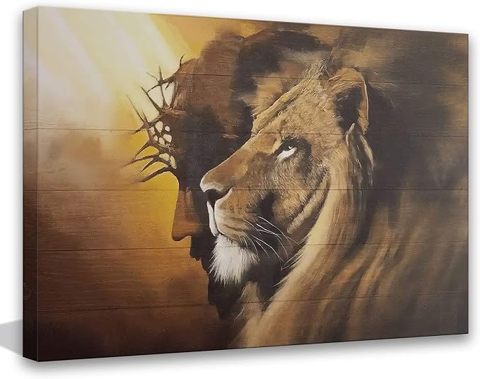 Framed Jesus and Lion Canvas Wall Art Decor Picture of Christians God Judas Inspiring Prints Painting Artwork for Living Room Bedroom Church Office Ready to Hang24*36 inches