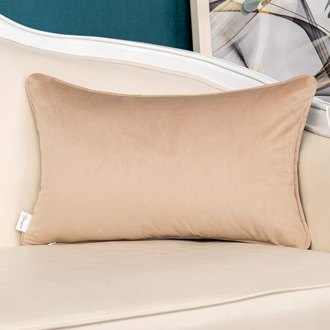 Yangest Brown Striped Patchwork Throw Pillow Cover Gold Leather Cushion Cover Zippered Rectangular Pillowcase for Sofa Couch Bedroom Living Room Home Decoration, 12x20 Inch
