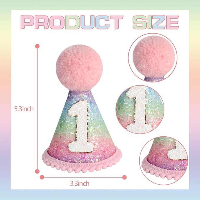 Macaron First Birthday Party Decorations Pastel Rainbow High Chair Banner Crown Cake Topper for Girl 1st Birthday Decor